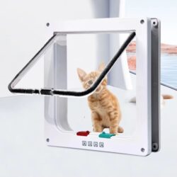 4 way lock pet door for cats and small dogs, weatherproof ABS plastic cat flap door